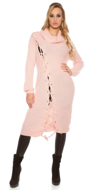Trendy chunky knit dress with XL collar Rose